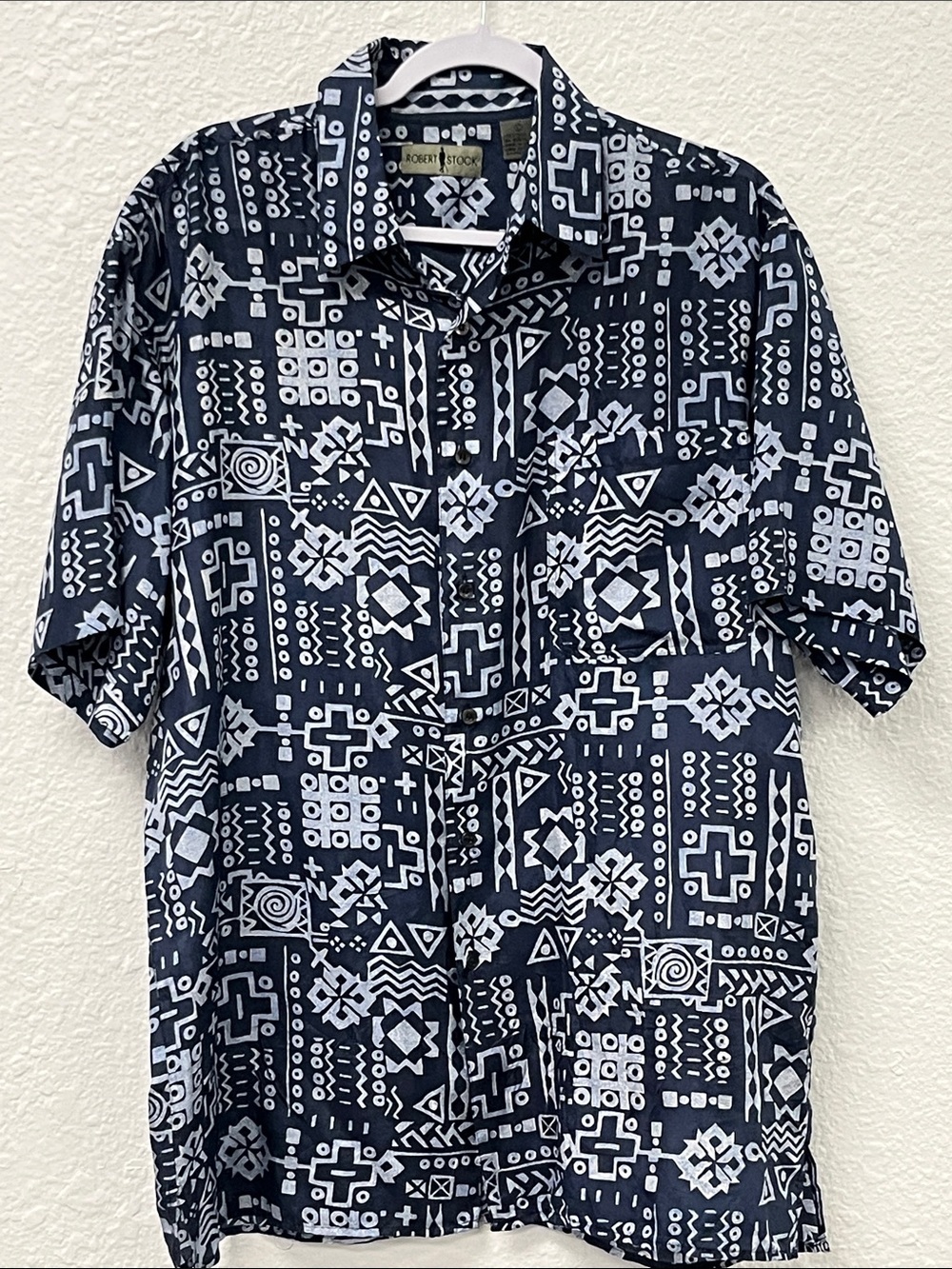 Robert Stock Vintage Navy & White Geometric Short Sleeve Button-Down
#1073